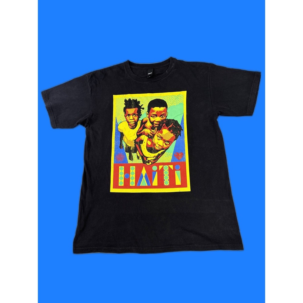 OBEY Haiti Graphic Tee L Black 100% Cotton Short Sleeve Crewneck Art